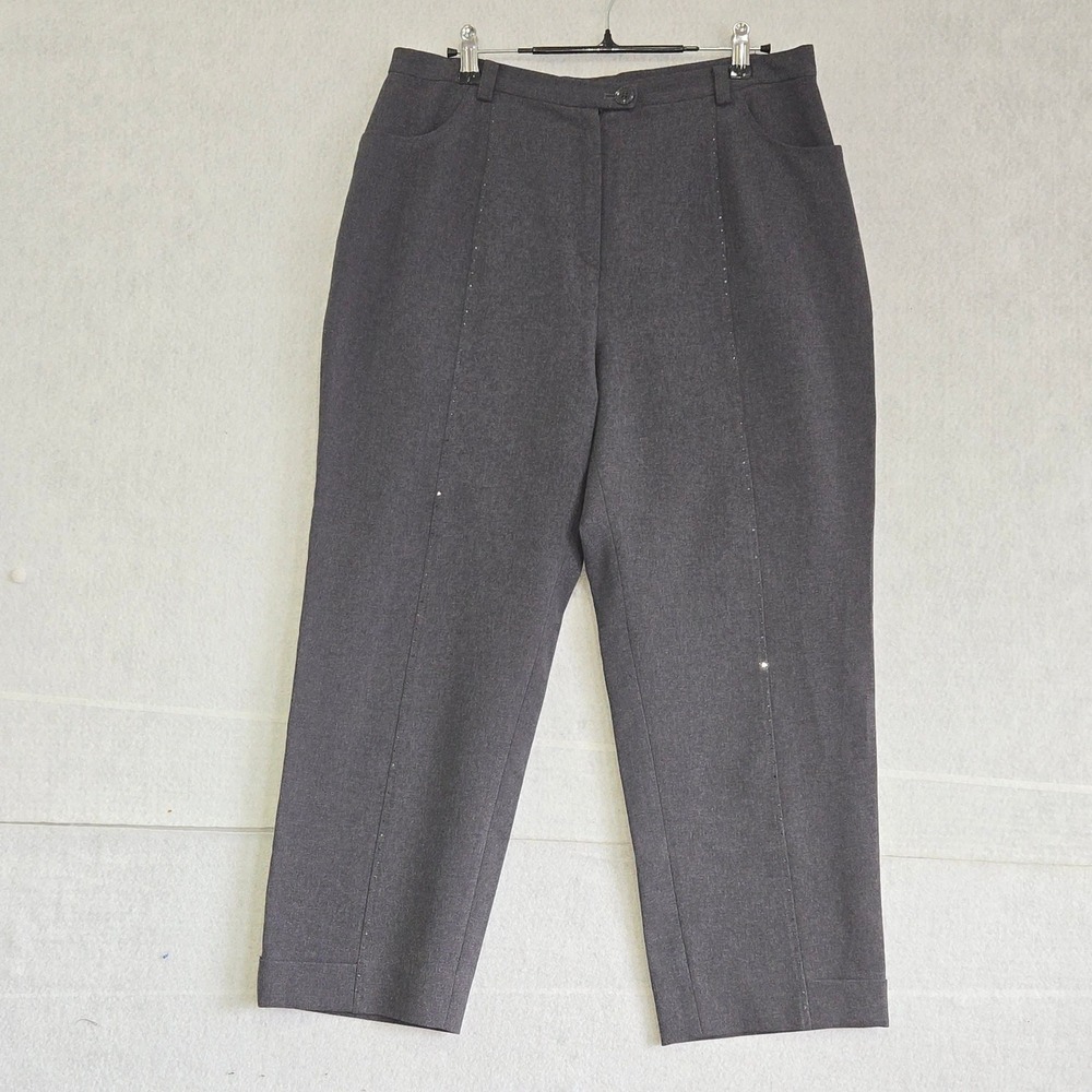 Clock Womens Charcoal Gray Studded Front Seam Dress Pants Size L Tapered Leg